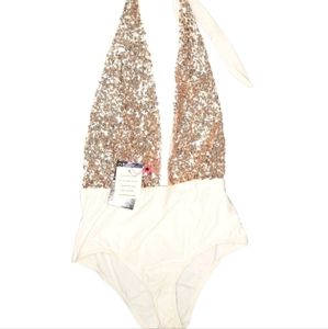 NEW South Beach Sequin Plunge One Piece Swimsuit. Size 8. With Tags.